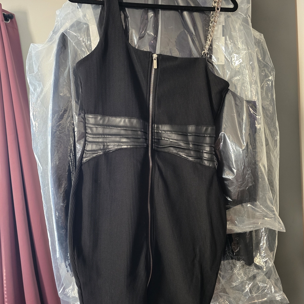 Maniere De Voir Black Dress with Leather Accents